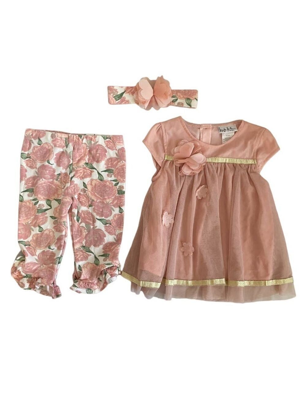 ❤️ Nicole Miller Dress & Floral Pant Set Size 24 Months